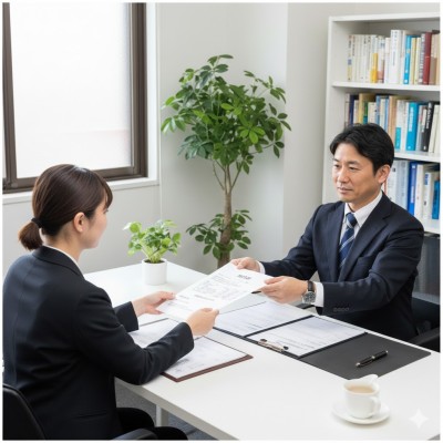 フリー素材 請求書のお渡しシーン